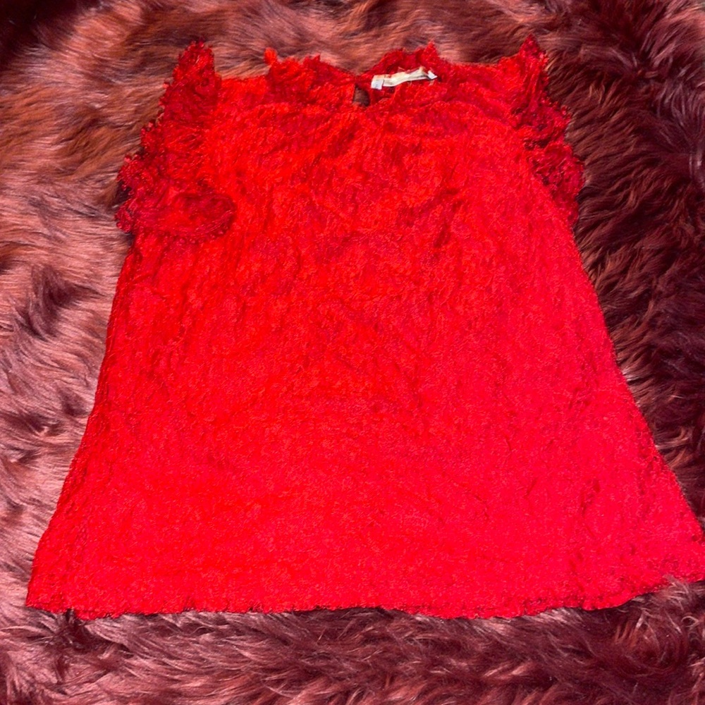 NWOT! Women’s Red Lace High Neck Sleeveless Blouse